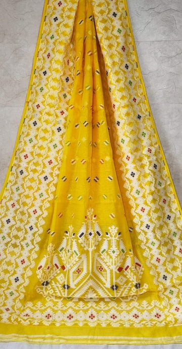 Yellow colour Jamdani saree