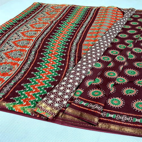 Multi color chanderi cotton ajrakh print sarees12