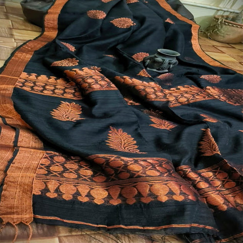 Black handwoven Matka benarasi saree with bp - Sarikart Online