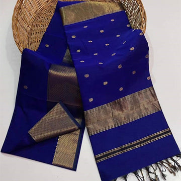 Royal blue colour saree with flower buti work with golden zarii border