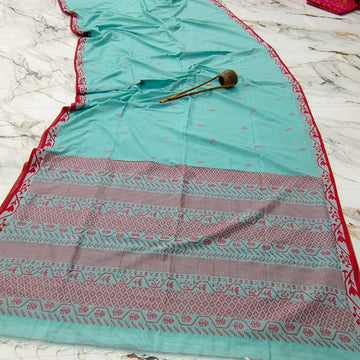 Blue Base with Red colour pallu jamdani saree