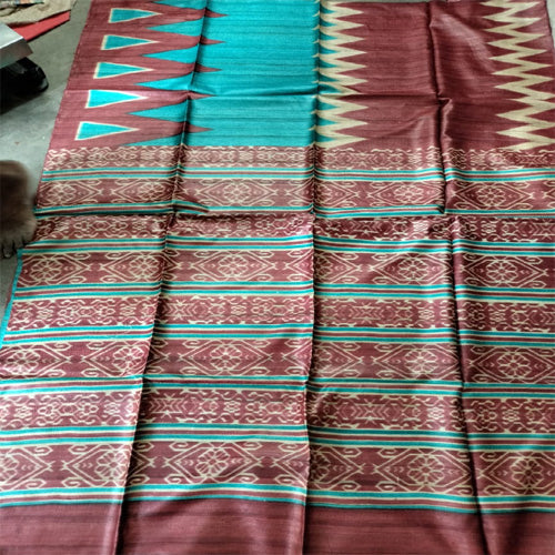 Blue Ghicha with multi color contrasting Border and Pallu - Sarikart Online