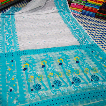 White & Sky Blue Jamdani