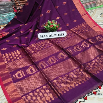 Violet color cotton khadi zari mina buti saree