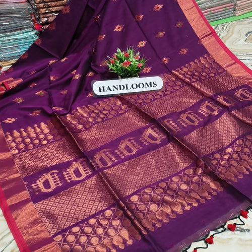 Violet color cotton khadi zari mina buti saree - Sarikart Online