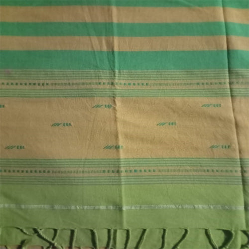 Beige & Green Traditional Handloom Weave Cotton Stole from Assam