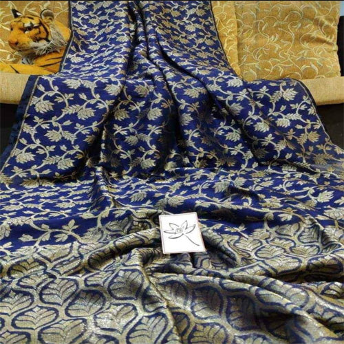 Royal Blue with silver work pure organic linen benarasi saree