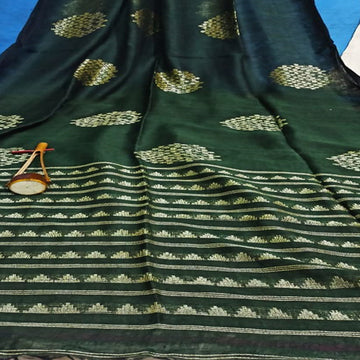 Bottle green color linen saree