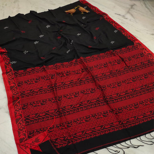 Black Base with Red colour pallu jamdani saree