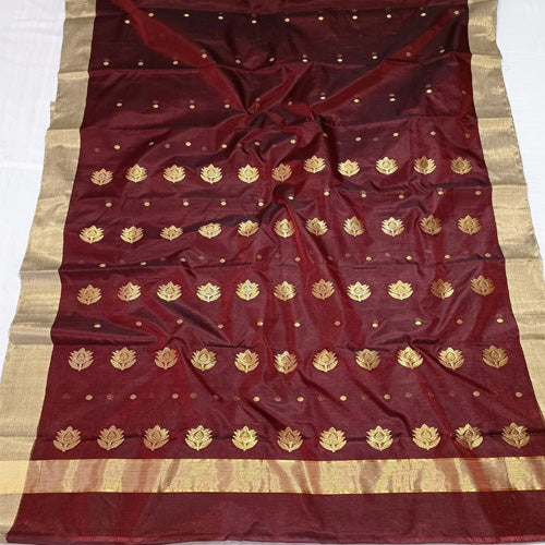 Maroon chanderi cotton silk saree with bp