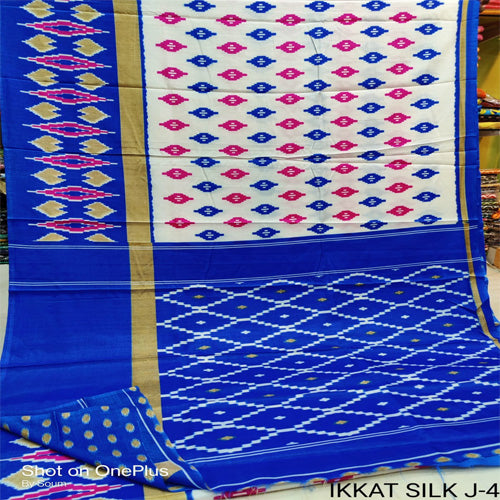 Dark blue color Tadar silk ikkat print saree with bp