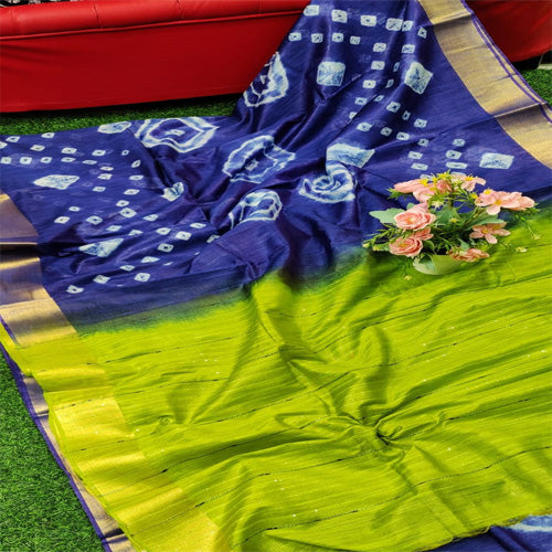 Royal blue & parrot green color Khadi Tradition bandhani shibori saree with bp