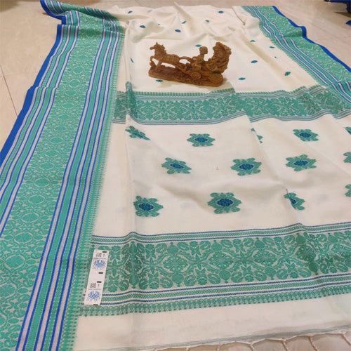 White colour cotton jamdani saree with bp