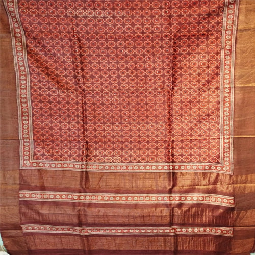 Maroon body with hand block print Kosa silk saree - Sarikart Online