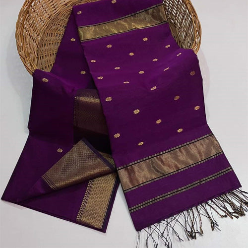 Purple color saree with flower buti work with golden zarii border