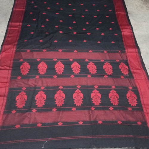 Black red color with butas sausar cotton saree - Sarikart Online