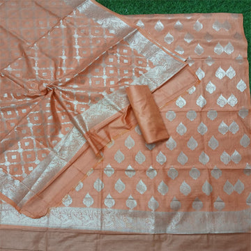 Peach color unstitched  banarasi cotton 3 pcs suit