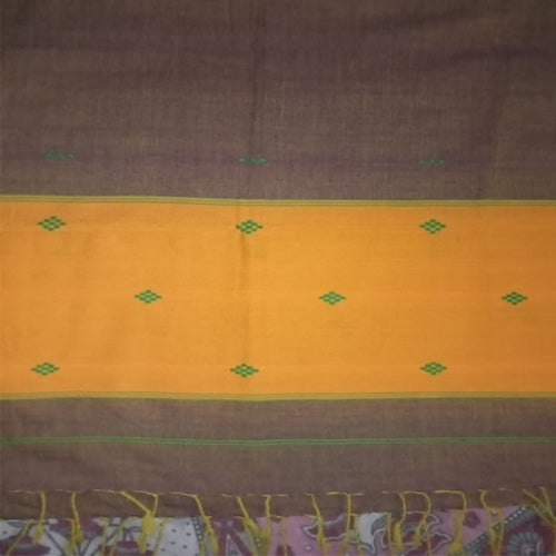 Brown & Mustard Traditional Handloom Weave Cotton Stole from Assam