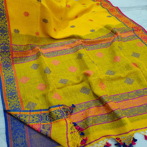 Yellow color linen Jamdani