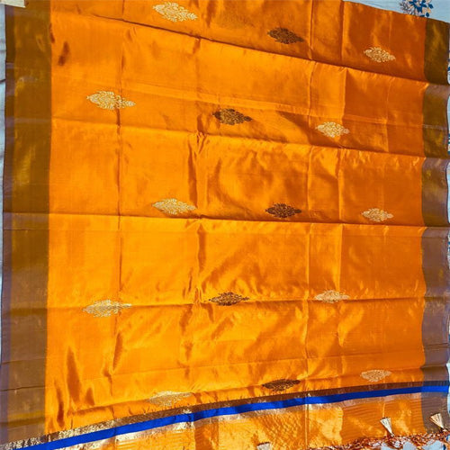 Orange Banarasi Silk Handwoven Zari Buti Dupatta with Tassels