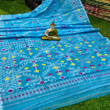 Sky blue colour all over work Jamdani saree