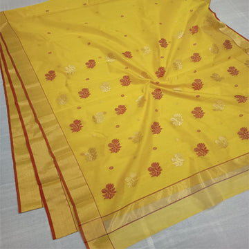 Yellow chanderi cotton silk saree with bp
