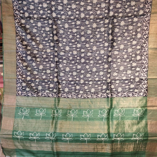 Royal body body with floral hand block print Kosa silk saree - Sarikart Online