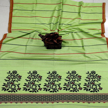 Pista green color pure masrised cotton jamdani sarees with bp