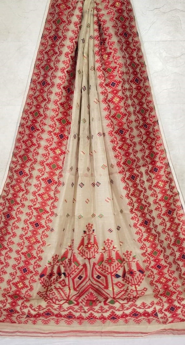 Cream colour Jamdanii saree