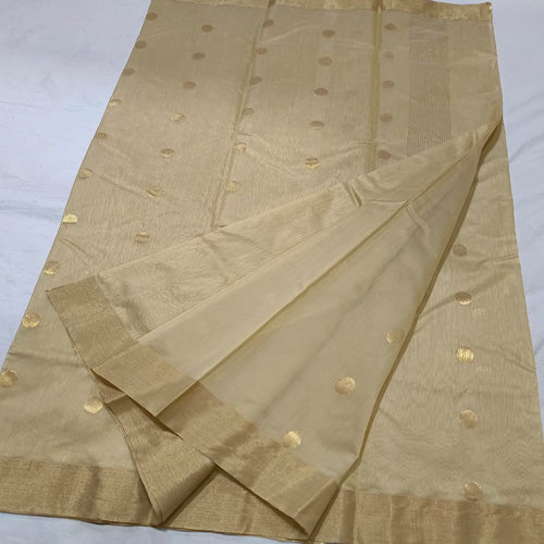 Light brown chanderi cotton silk sikka zari buti saree