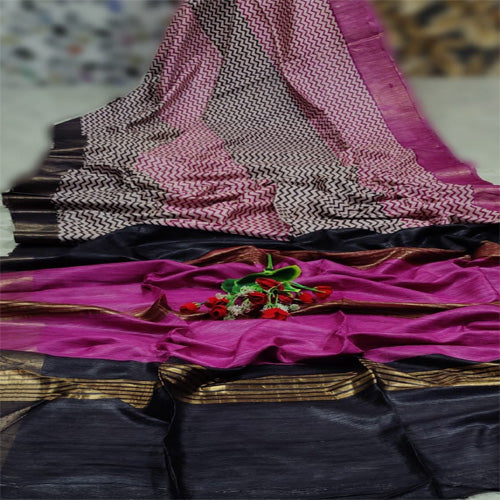 Pink body with black border tusar ghicha saree - Sarikart Online