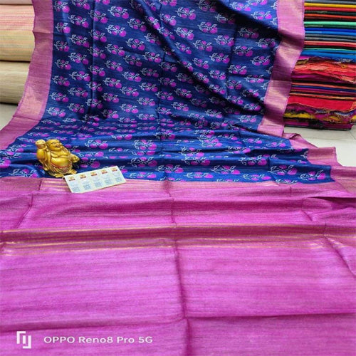 Navy blue body with pink border tusar ghicha saree - Sarikart Online