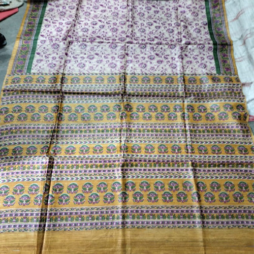 White Ghicha with multi color contrasting Border and Pallu - Sarikart Online