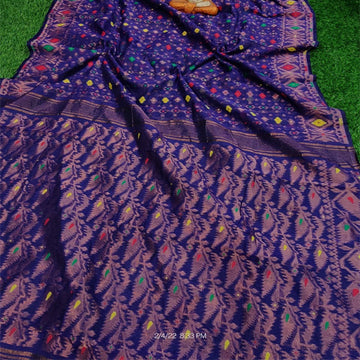 Royal blue  color all over work Jamdani saree