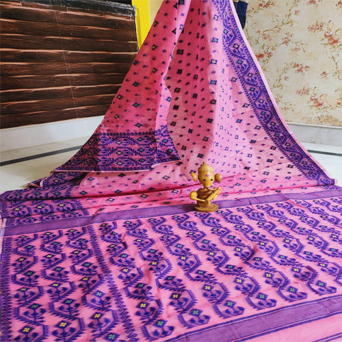 Pink Base with Purple colour jamdani work all over
