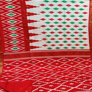 Red colour Tadar silk ikkat print saree with bp
