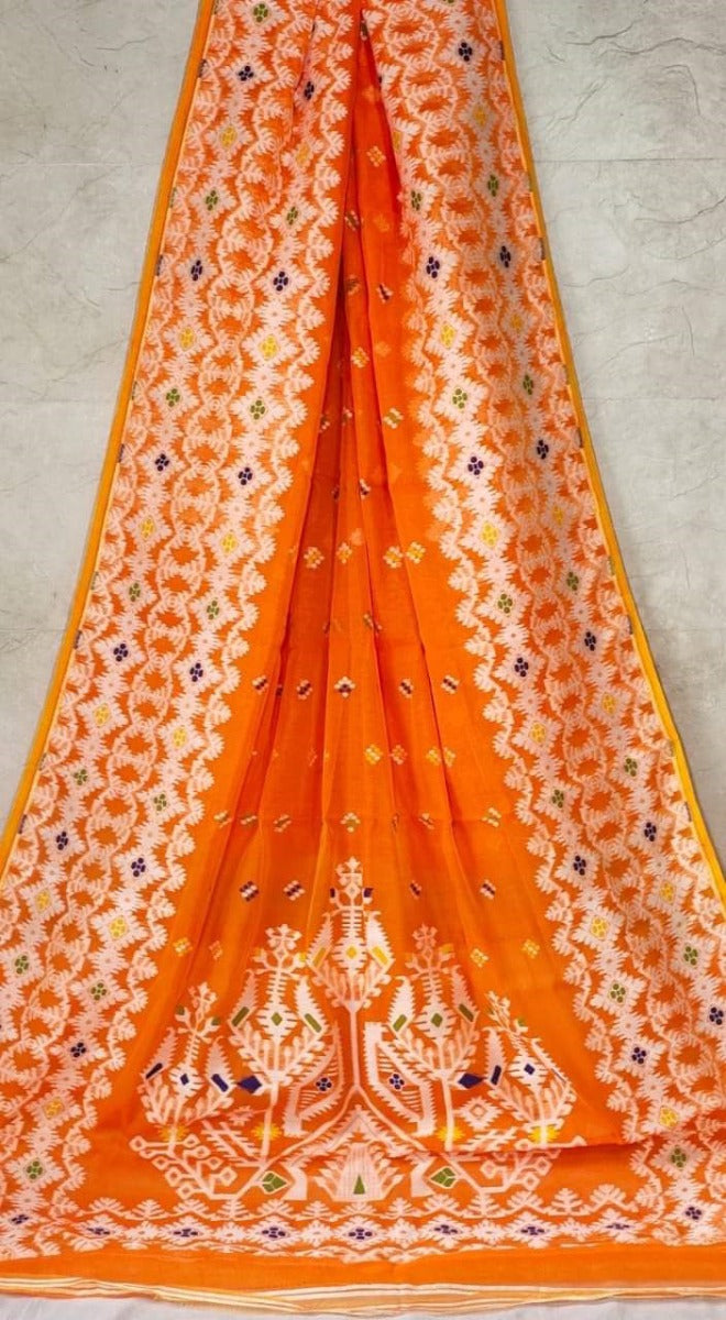 Orange colour Jamdani saree
