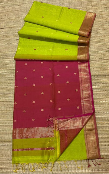 Parrot green color hand woven all over buti work saree