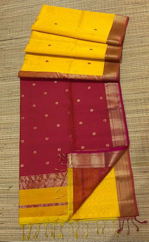 Dark yellow color hand woven all over buti work saree