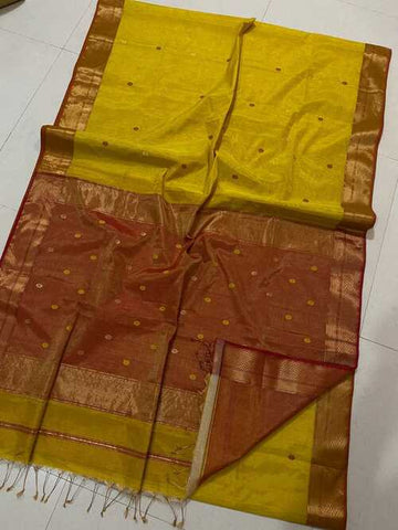 Yellow color pure gold zari tissue saree