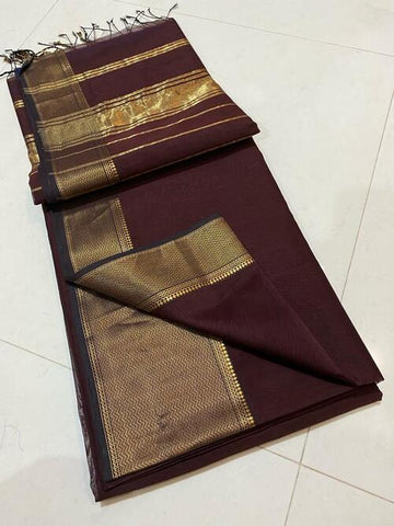 Coffee color gold zari with broad border saree