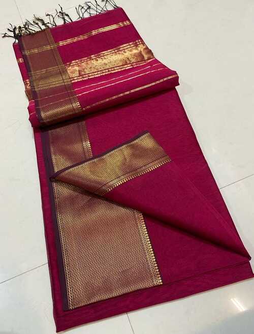 Magenta color gold zari with broad border saree