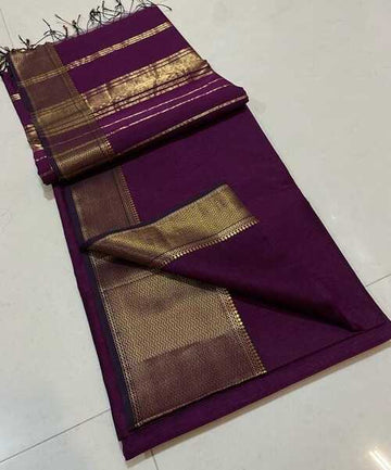 Voilet color gold zari with broad border saree