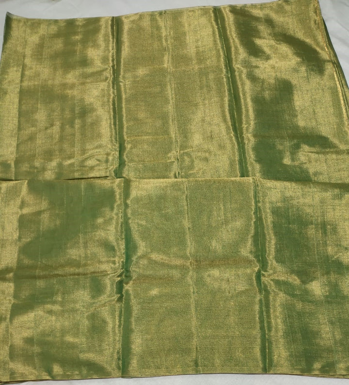 Metalic Green Gold short Tissue Chanderi - Sarikart Online