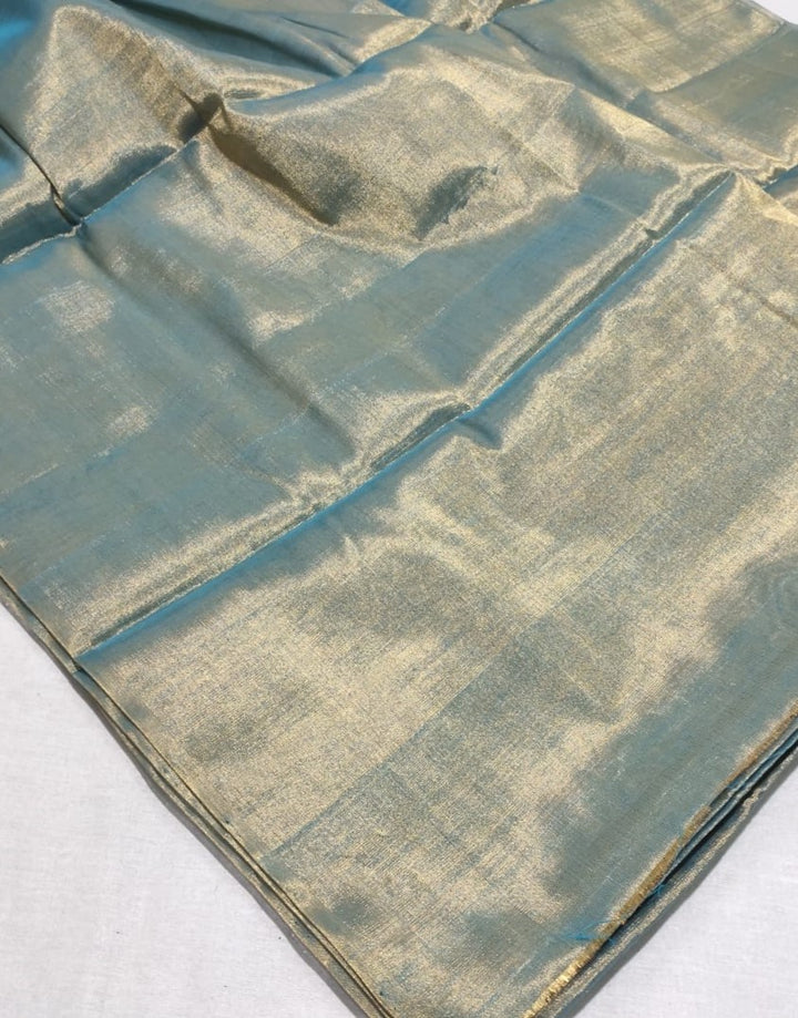 Metal Pale silver Blue short Tissue Chanderi - Sarikart Online