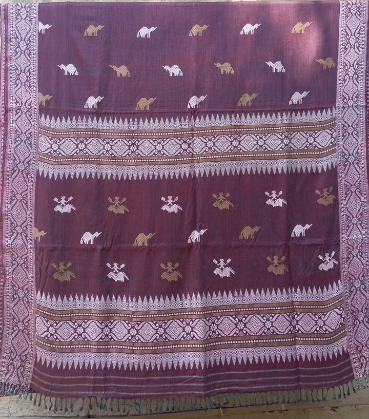 Gorgeous Jamun Colour with exquisite animal butis all over and an intricate woven Border and Pallu in White contrast. - Sarikart Online