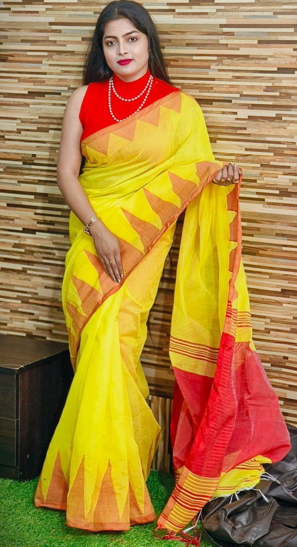 Plain Yellow with Red Temple Border - Sarikart Online