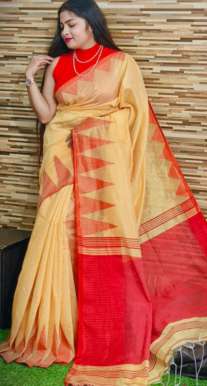 Plain Champa with Red Temple Border - Sarikart Online