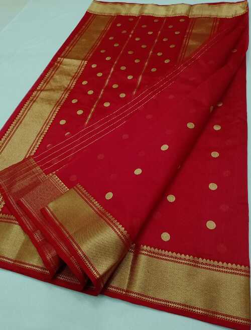 Red color chanderi pattu silk Eknaliya buti saree