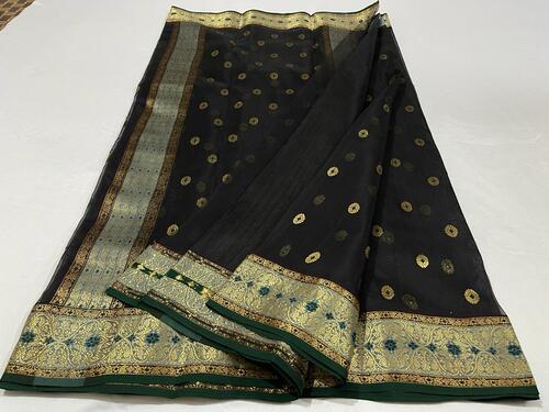 Black color chanderi katan silk saree